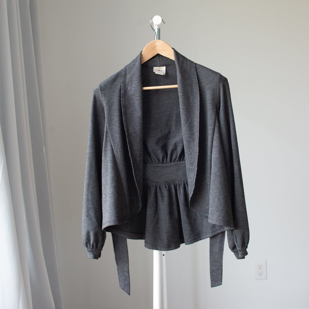 Bija Grey cotton tie sweater/jacket SZ small